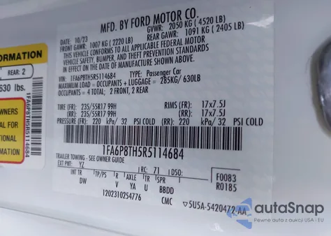 2024 Ford Mustang Ecoboost Fastback from USA, damaged, VIN 1FA6P8TH5R5114684